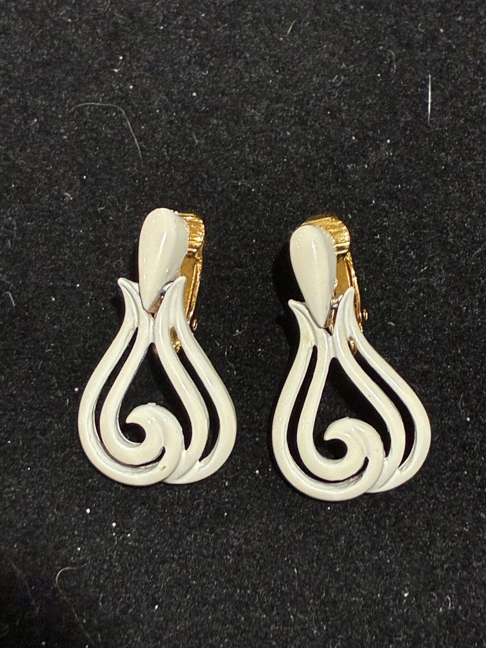 Vintage Trifari White Enamel Earrings